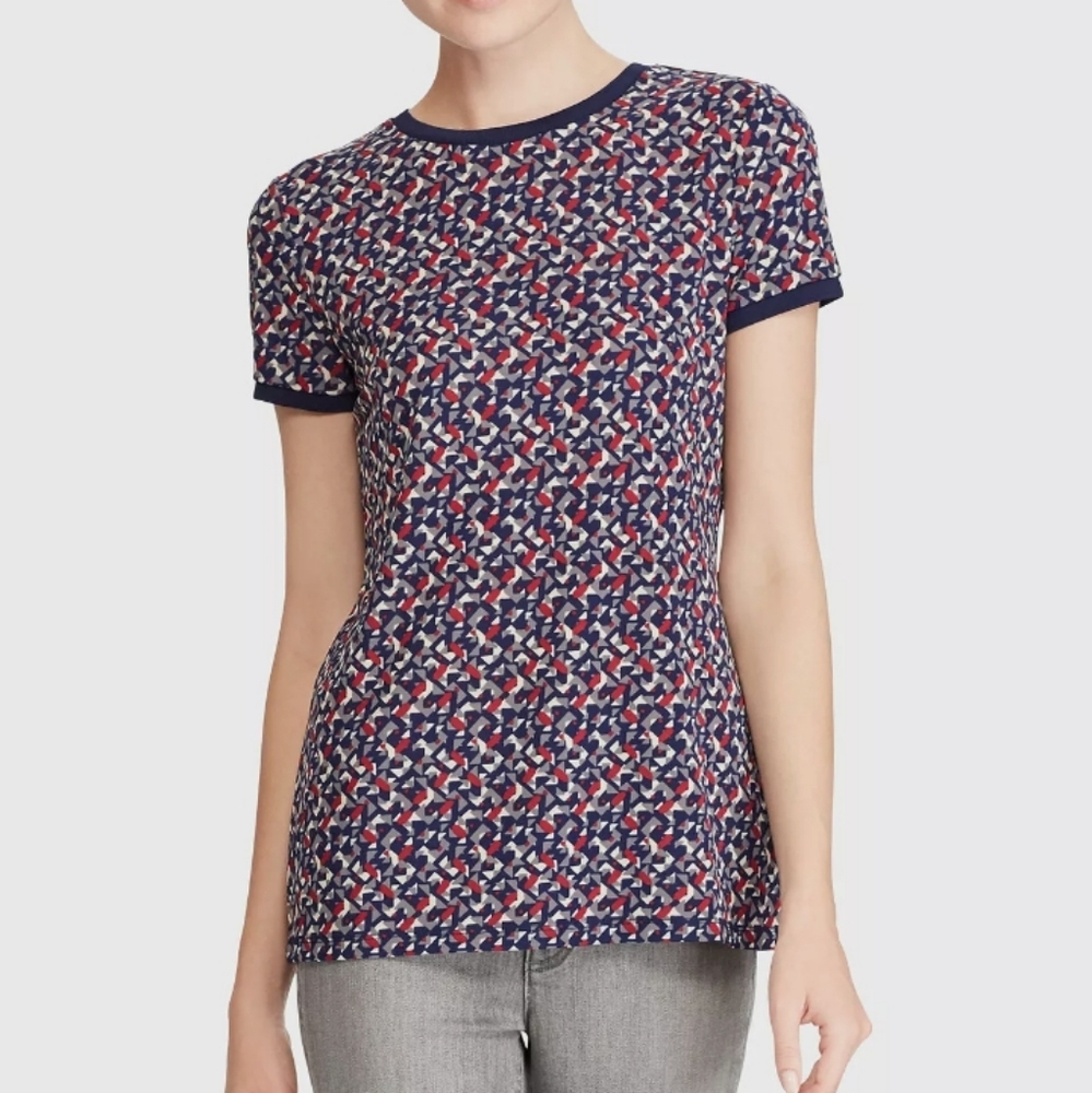Lauren Ralph Lauren Top Shortsleeve Tee Geometric Print Crewneck Size Small